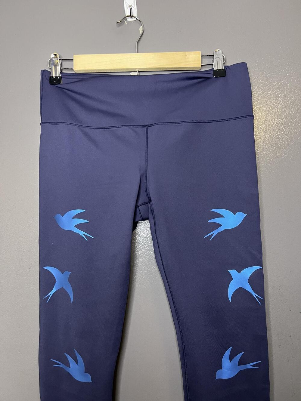 Noli Leggings Womens Medium Blue Bird Print Ankle Skinny Yoga Pants Stretch USA